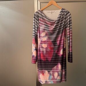 RACHEL Rachel Roy Long Sleeve Dress in Black, Maroon, Pink and Cream